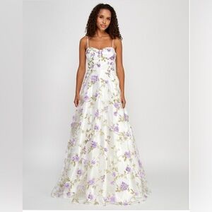 Say Yes Juniors' 3D Floral Embellished Ball Gown - Ivory/lavender.